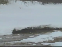 Exposed ice shelf in Mo's Slough